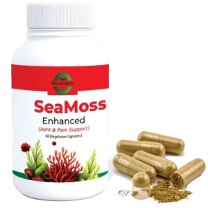 A jar of Sea Moss herbal supplement, highlighting its natural and nutritious benefits